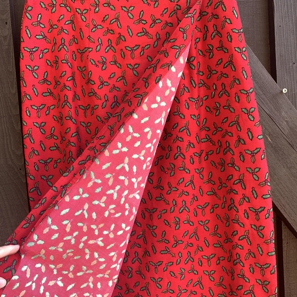 Sun River Skirt Womens Medium Red Christmas Holly Poinsettia Border Print Cotton